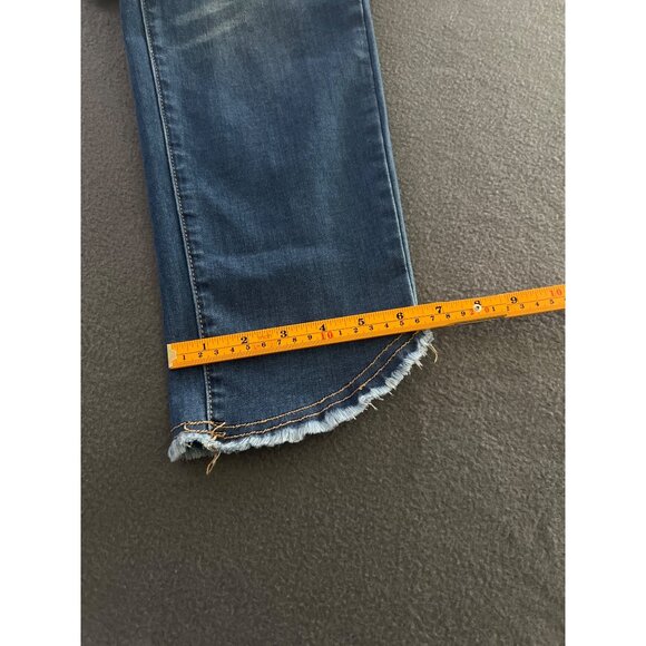 John Mark Raw Hem Crop Jeans Size 14 High Rise Stretch Blue Distressed Denim - Picture 14 of 14